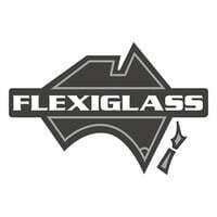 Flexiglass logo, dark grey and white, featuring the shape of Australia with the company name.