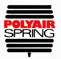 Logo for Polyair Spring: red text on white, with black horizontal lines and spring icon.