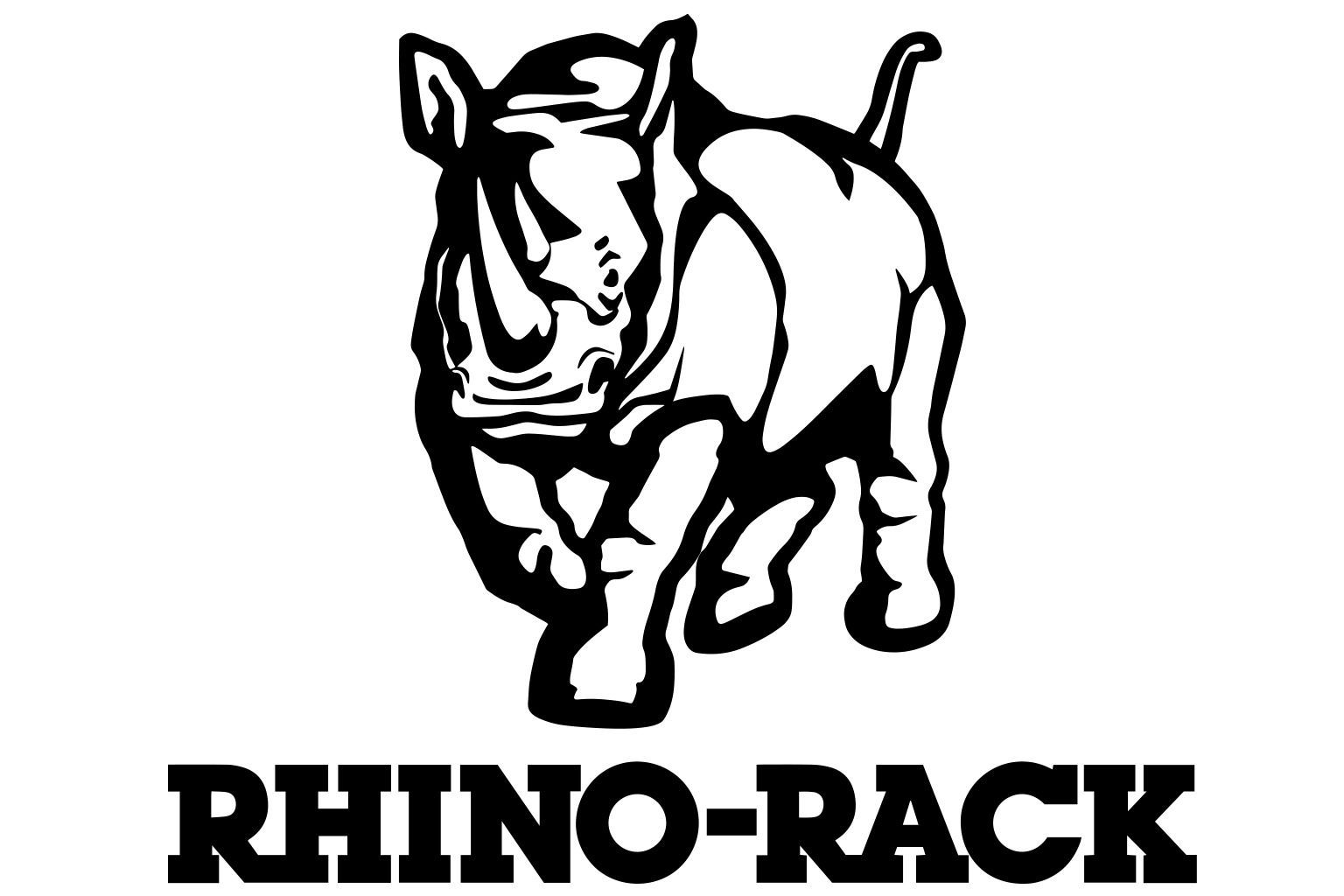 Black and white rhino icon above the text 