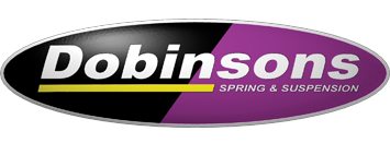 Dobinsons Spring & Suspension logo: Oval with black/purple split, white text.