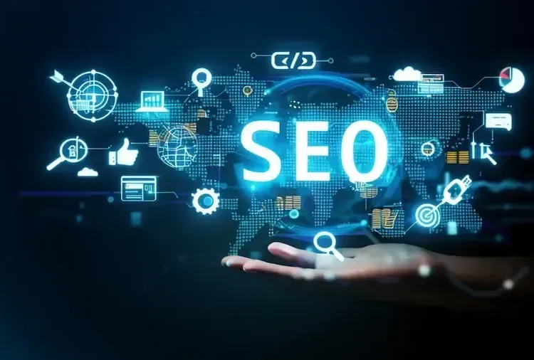 Hand holding Florida Coast SEO services floating above, AI generated.