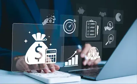 Examples of revenue and growth floating around a computer from SEO services