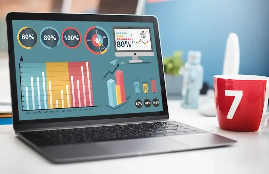 Computer screen showing analytics and growth from digital marketing services.