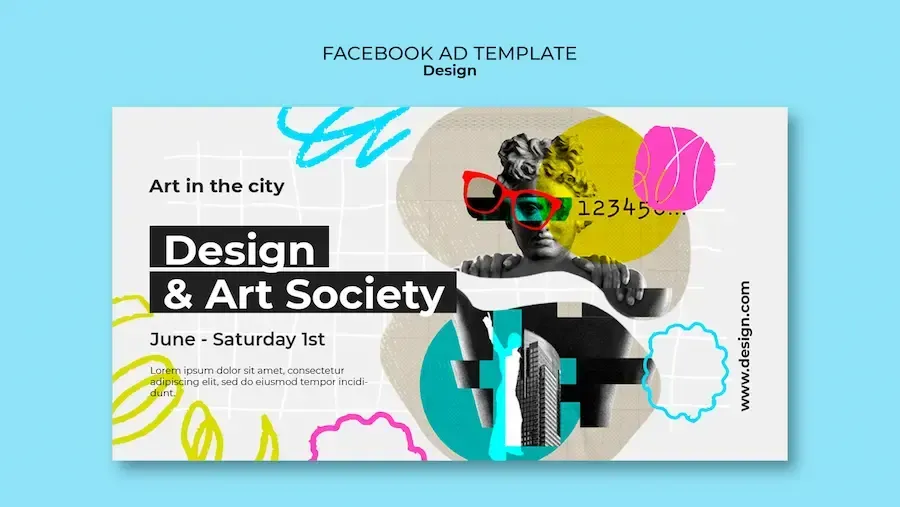 Artistic social media advertising landing page that reads 