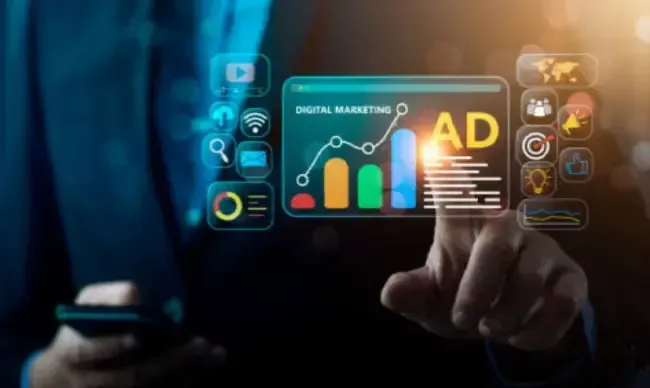 Hand pointing to growth on a screen using Florida Coast SEO digital marketing ad services.