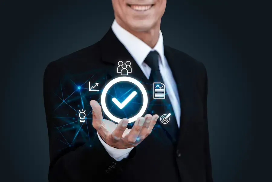 Person holding up a checkmark for integrated digital marketing services from Florida Coast SEO.