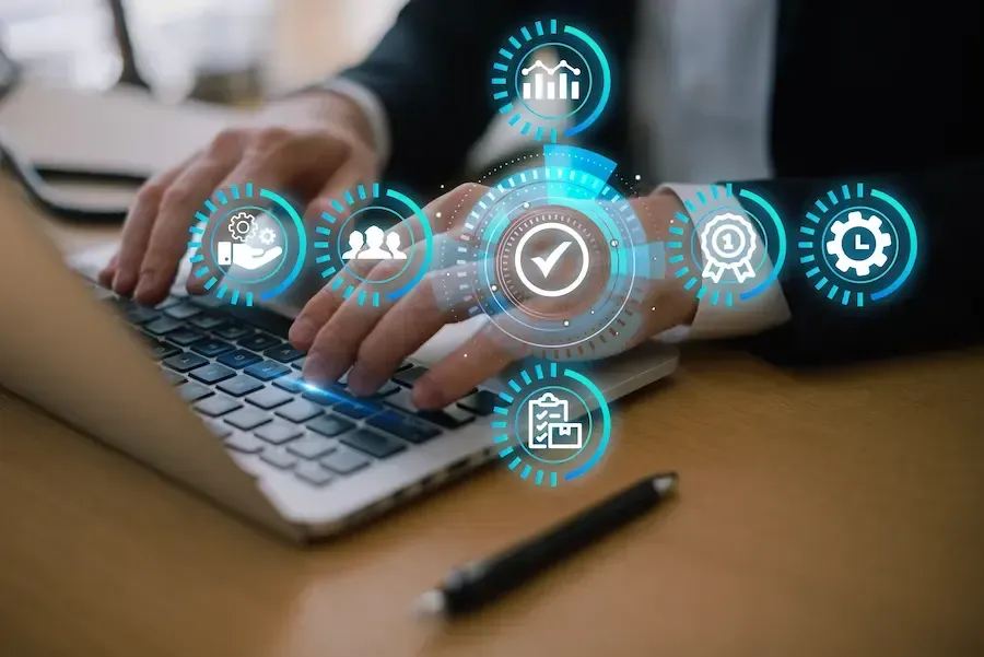Man on a computer showing online integration provided by Florida Coast SEO.