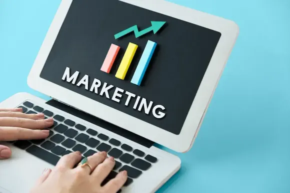 Chart on a computer screen showing growth from digital marketing services.