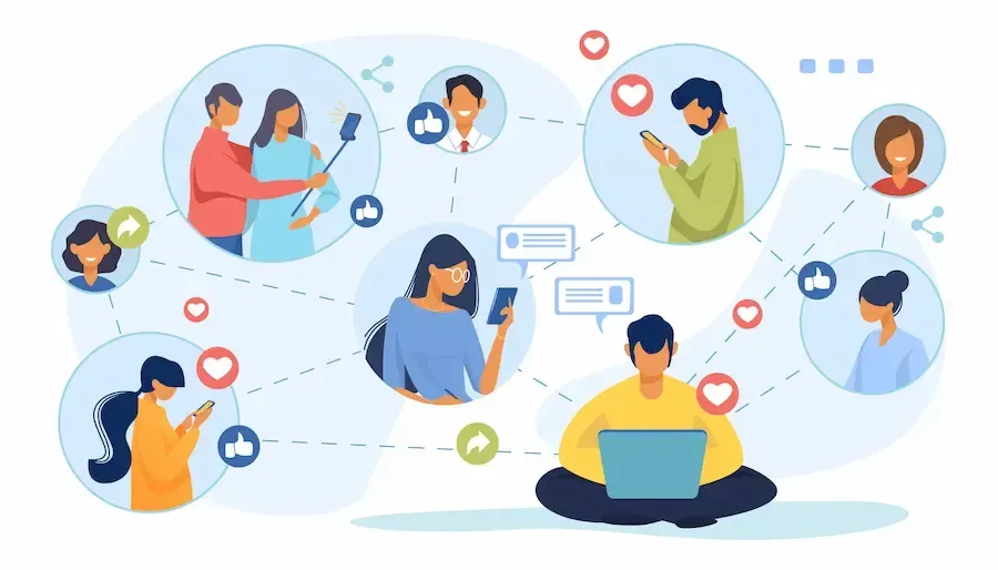 People connected by social media and Florida Coast SEO social media management services.