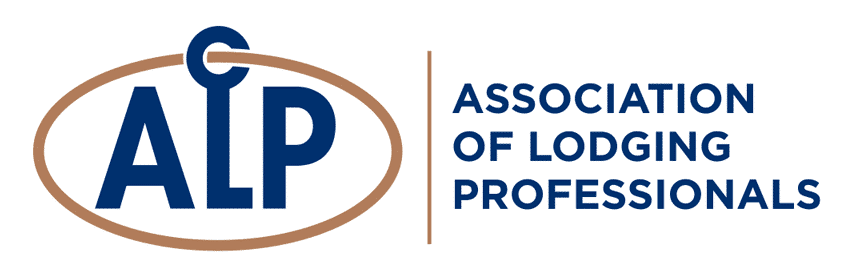 The logo for the association of lodging professionals is blue and brown.