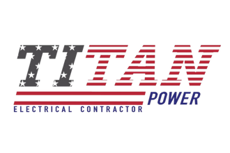 Logo for Titan Power, electrical contractor. Text uses American flag design.