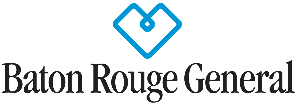 Logo of Baton Rouge General, with a blue heart symbol above black text.