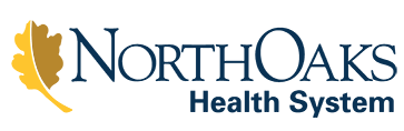 Logo of North Oaks Health System with a leaf graphic.