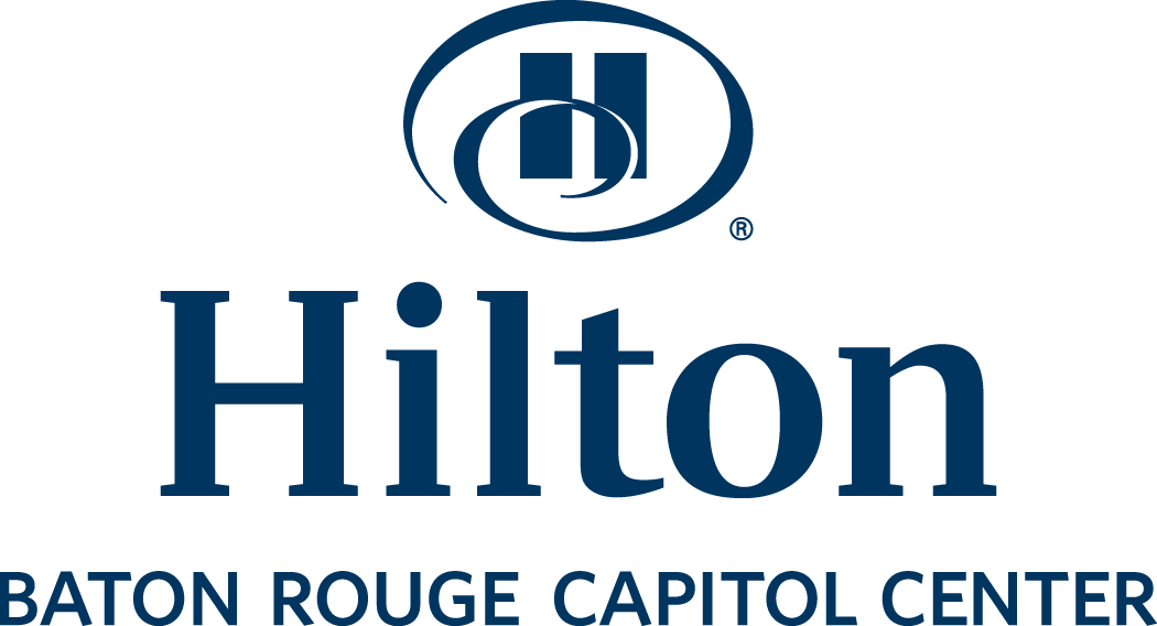 Hilton Baton Rouge Capitol Center logo: blue text and symbol on a white background.