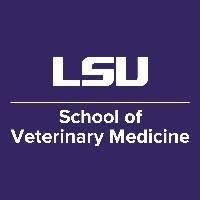 LSU School of Veterinary Medicine logo on purple background: white