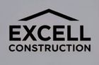 Logo for Excell Construction: Black text and a roof symbol on a white background.