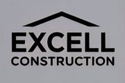 Logo for Excell Construction: Black text and a roof symbol on a white background.