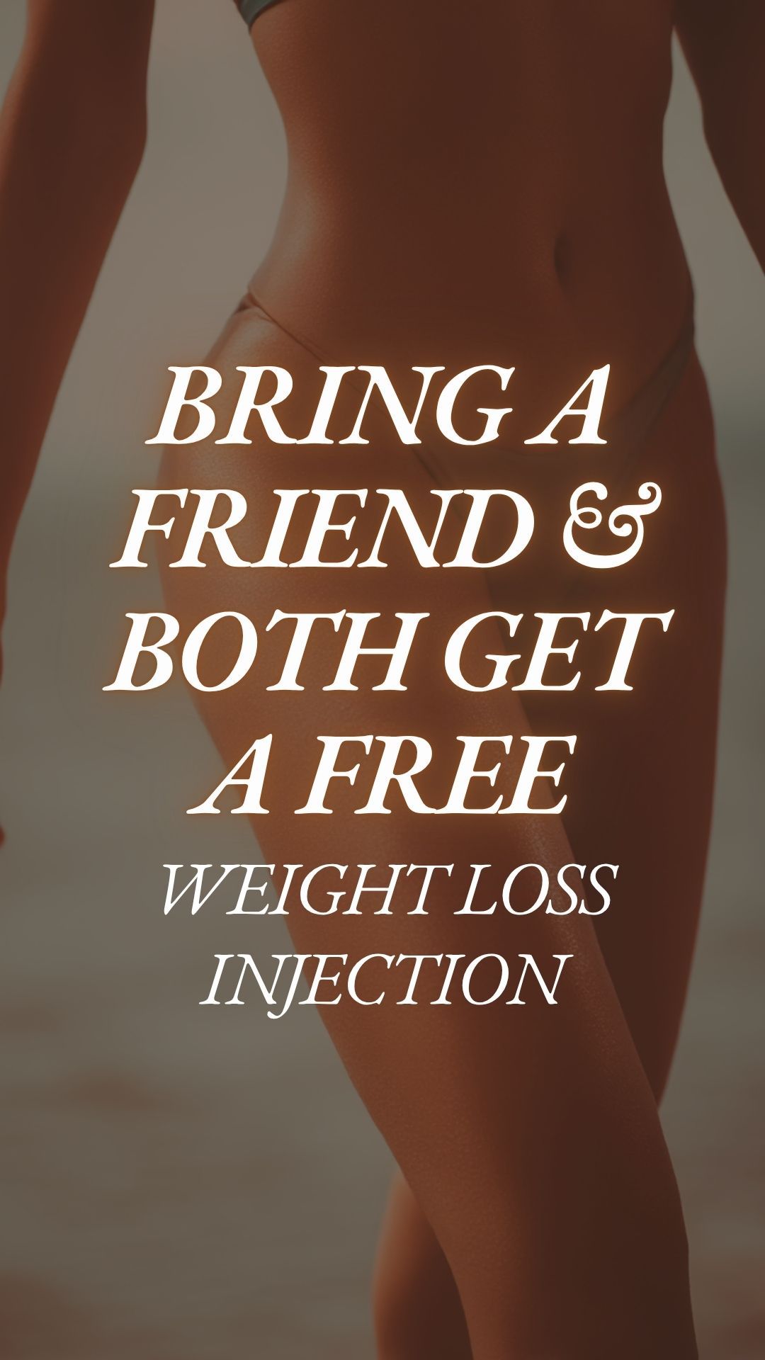 Promotional graphic of a person’s back with text: “Bring a friend & both get a free weightless injection.”