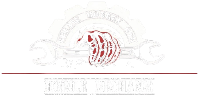Logo with a skeleton hand on a wrench, in front of a gear, with