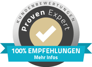 Provener Expert badge with checkmark, “100% Empfehlungen” and “Mehr Infos” ribbon