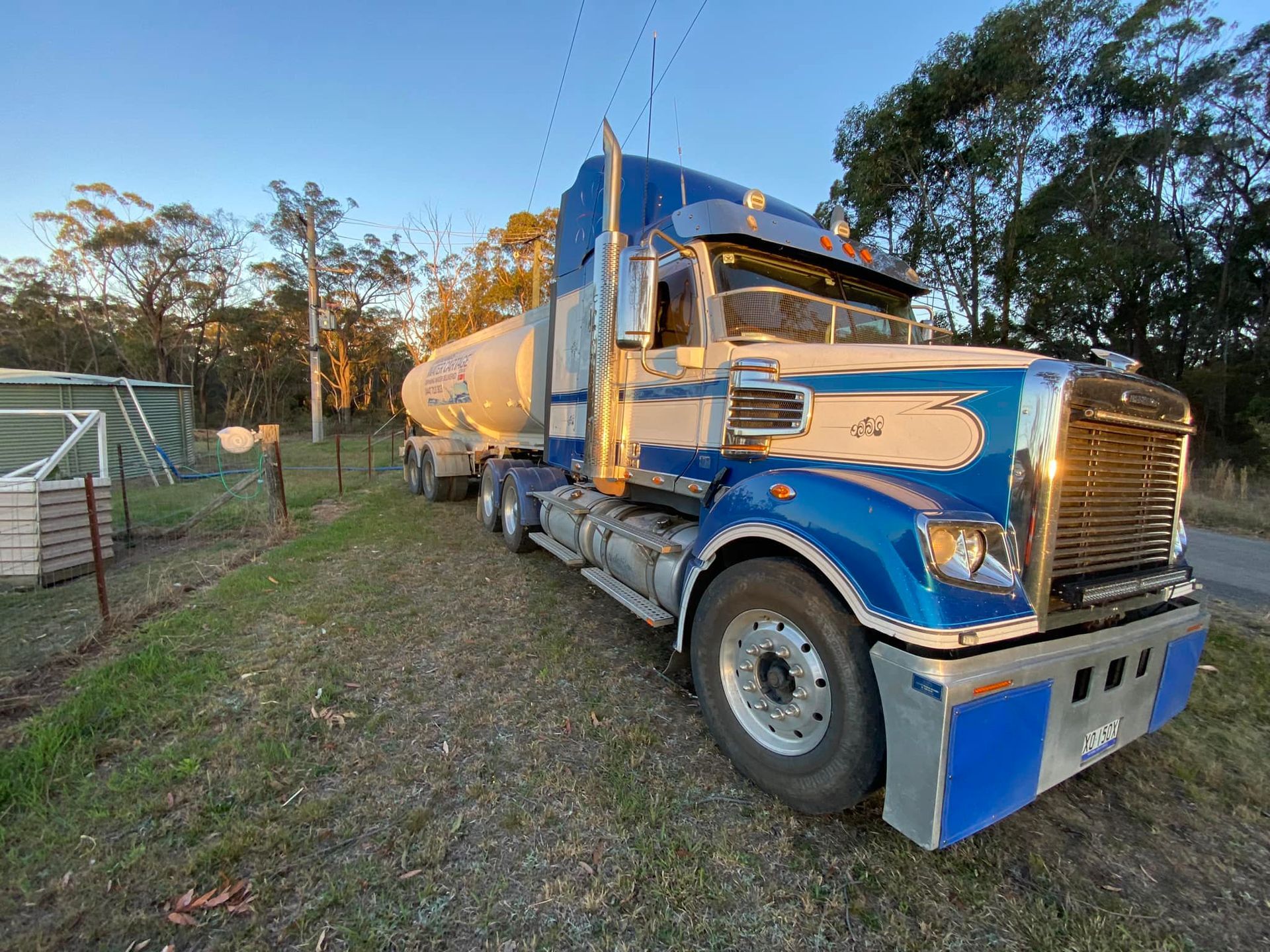 Blue and White Semi-Truck with Tanker Trailer — Highlands Water Cartage in South West Sydney, NSW