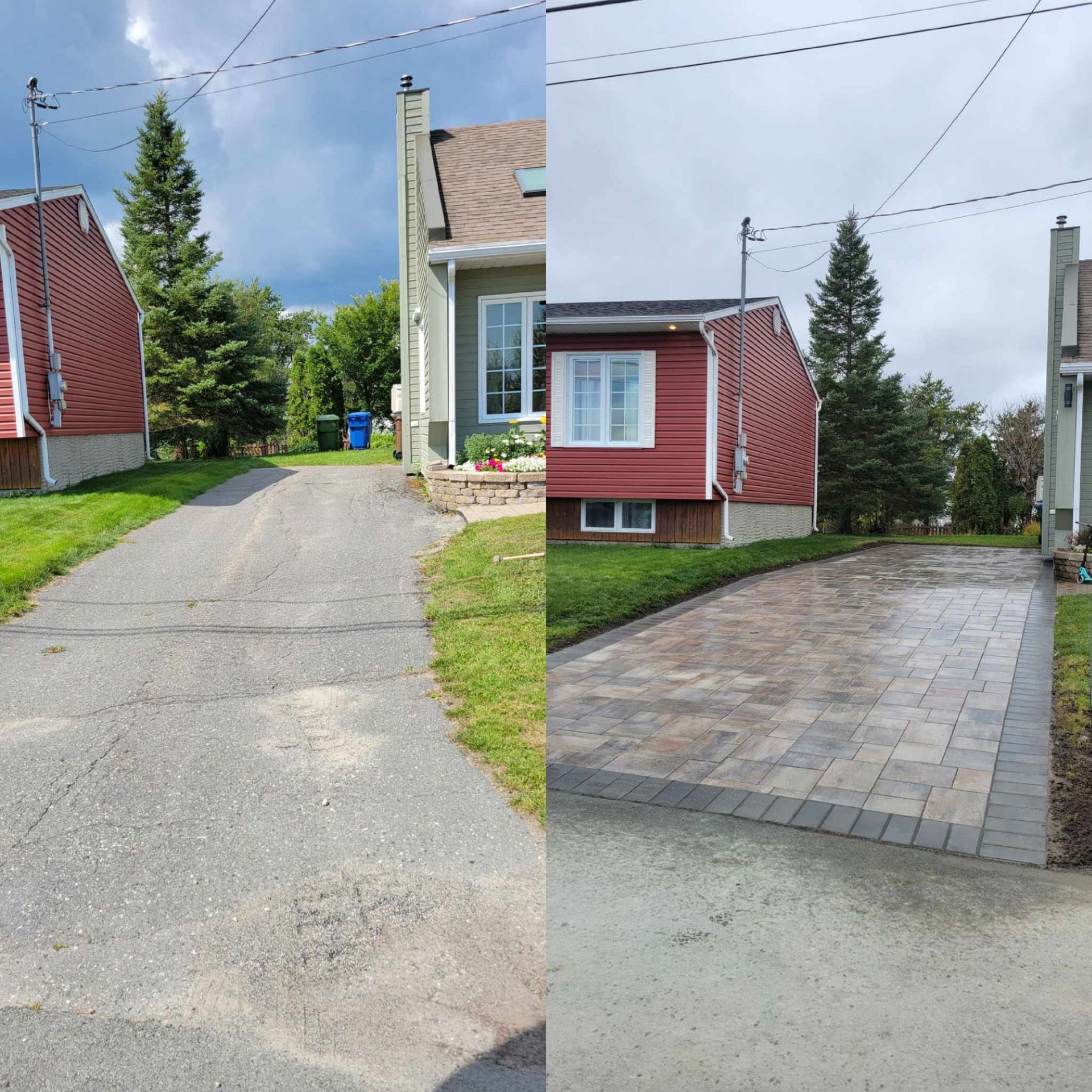 Une photo avant et après d'une allée menant à une maison