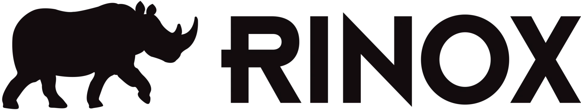 Un logo noir et blanc pour rinox avec une silhouette d'éléphant