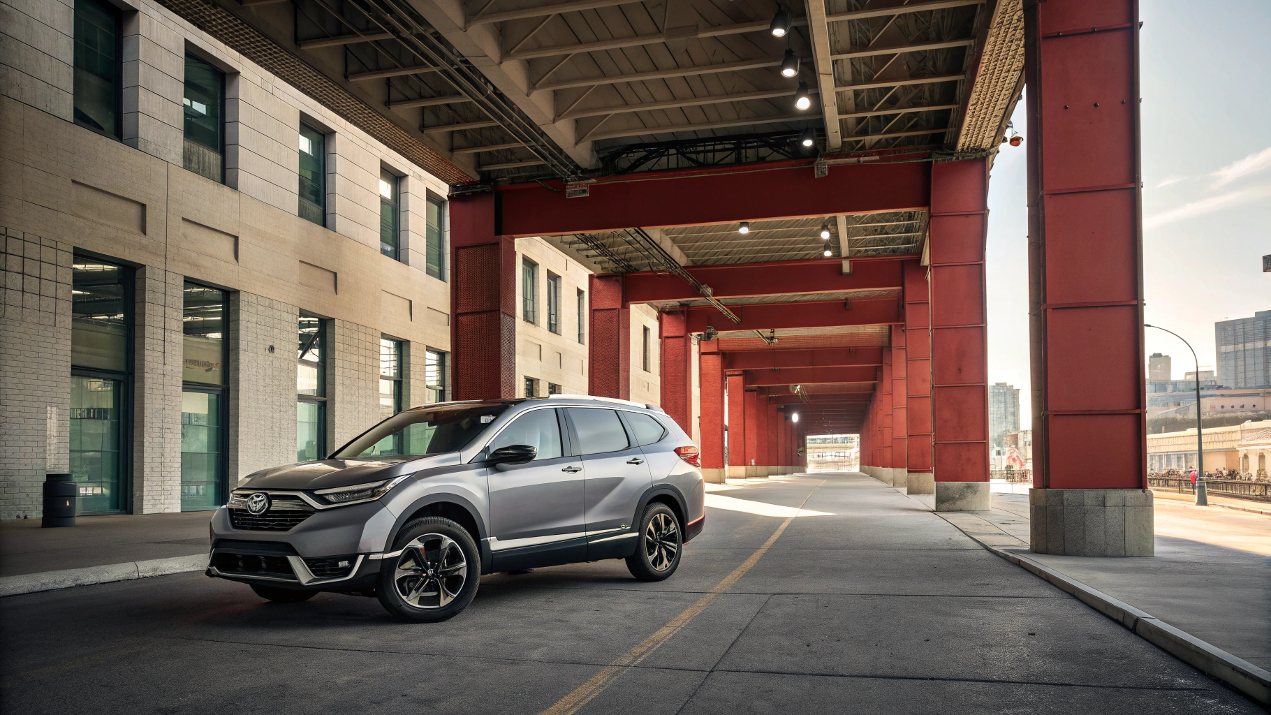 Mid-century modern credenza with a lamp and decorative objects, in a sunlit room.