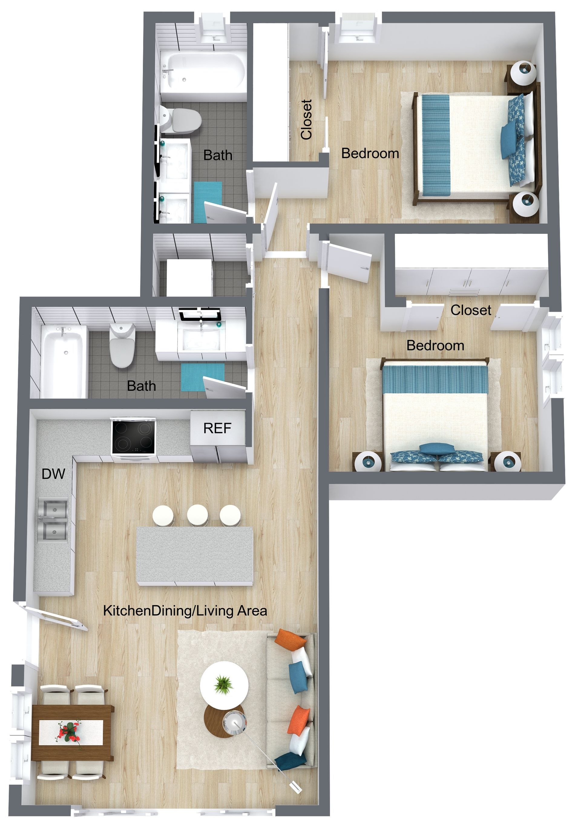 Floor plan for 2 Bedroom 1