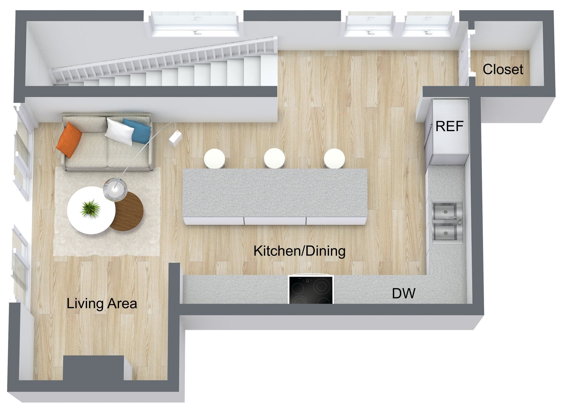 Floor plan for 2 Bedroom + Office, Second Floor