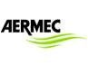 Logo AERMEC: testo nero con linee curve verdi sottostanti, su sfondo bianco.