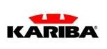 Logo del marchio Kariba. Emblema geometrico rosso sopra testo nero in grassetto.