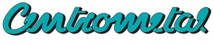 Logo Centrometal in corsivo verde acqua con ombra blu scuro.