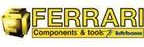 Logo giallo Ferrari Components & Tools. Grafica cubica accanto al testo su sfondo bianco.