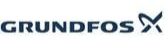 Logo Grundfos: testo blu scuro e una X blu su sfondo bianco.