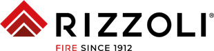 Logo di Rizzoli, caratterizzato da forme a chevron rossi sovrapposte, dalla scritta 