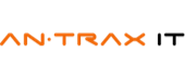 Logo per An Trax IT in arancione e nero, con il nome sovrapposto.