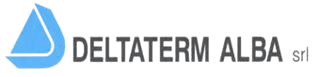 Logo di DELTATERM ALBA srl: una forma astratta azzurra sopra un testo grigio scuro.