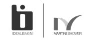Loghi di Idealbagni e Martini Shower, separati da una linea verticale.