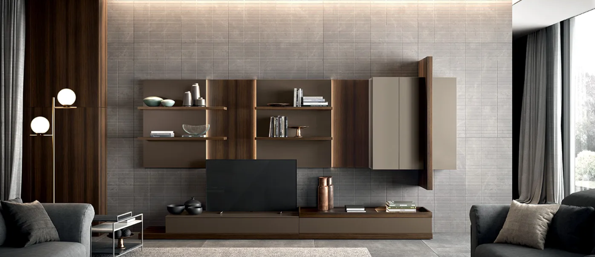 zona living parete  attrezzata