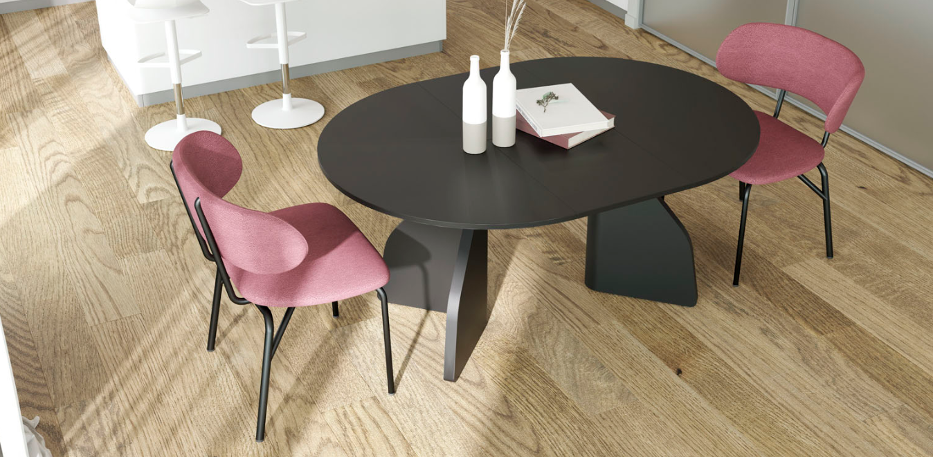 tavolo moderno nero e sedia rosa