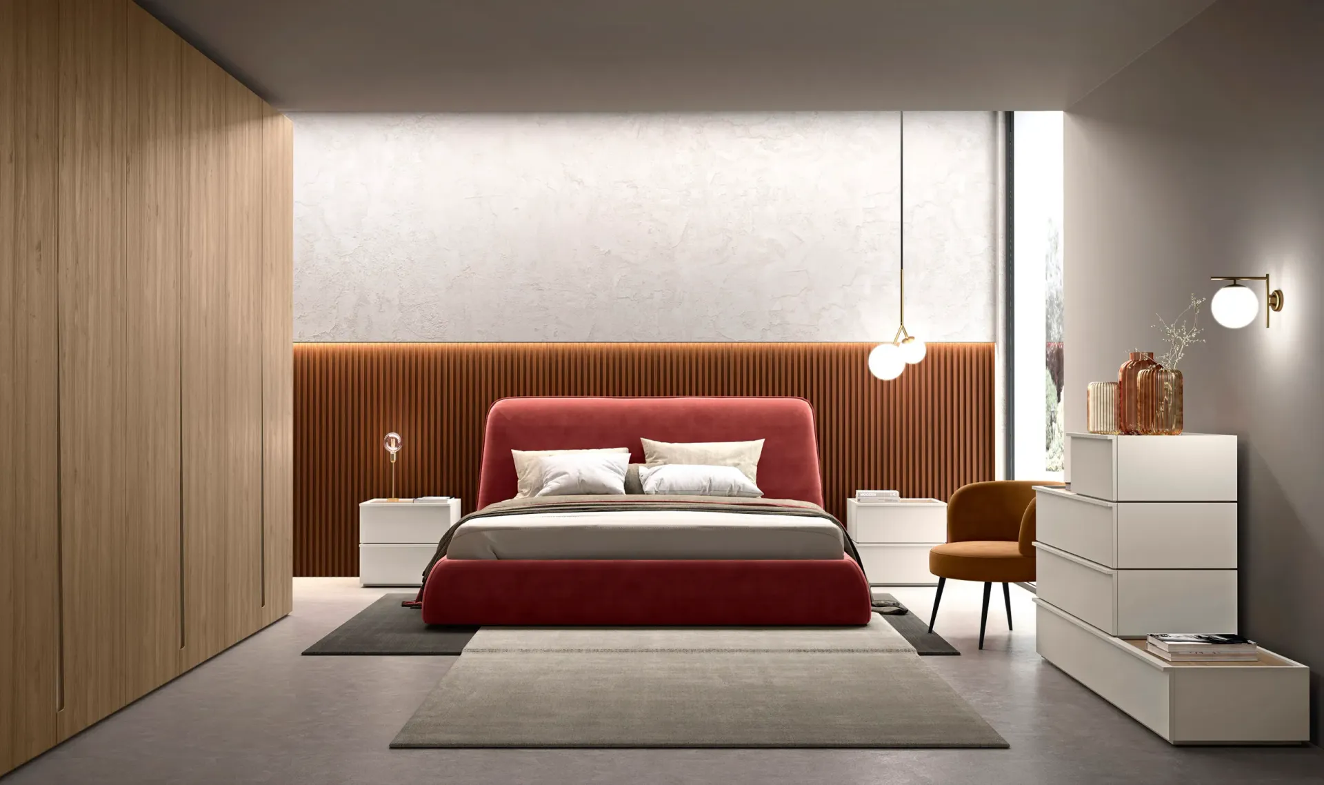 letto matrimoniale imbottito rosso