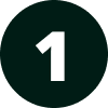 A white number one in a black circle on a white background.