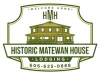 Historic Matewan House lodging logo with building illustration, “Welcome Home,” and phone number 606-625-0688