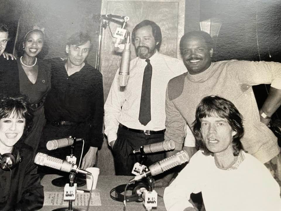 Mark McEwen with Mick Jagger and the WNEW air staff