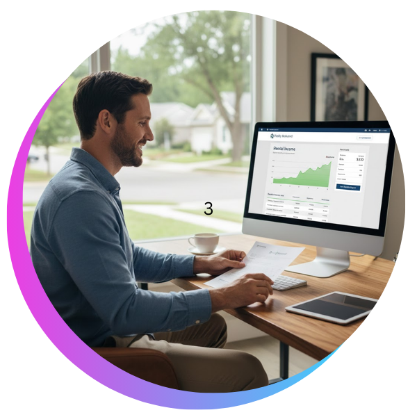 man sitting at a desk reviewing information on a computer