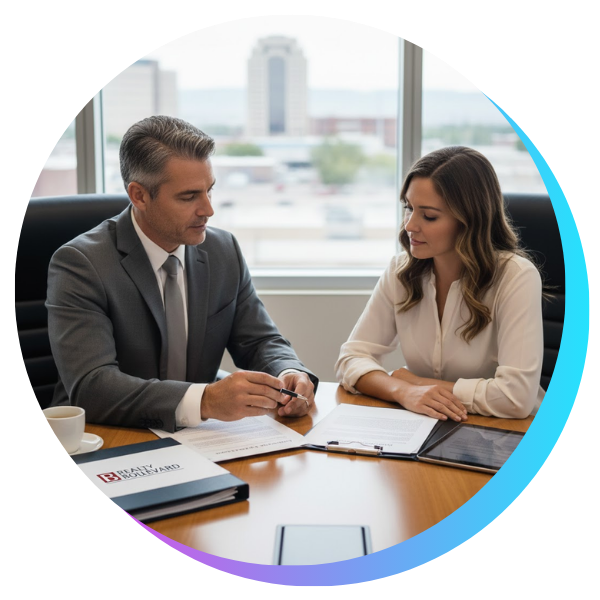 property owners reviewing documents at desk