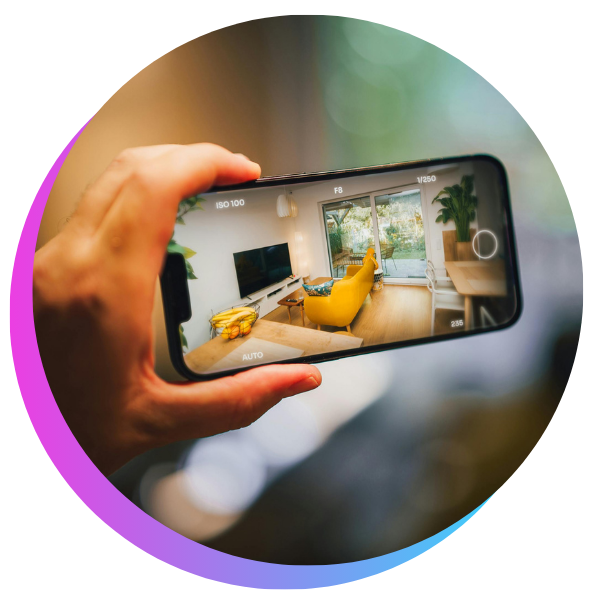 view of home through smartphone