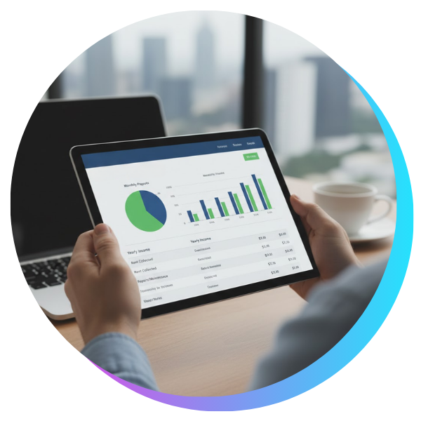 close-up tablet with charts and graphs