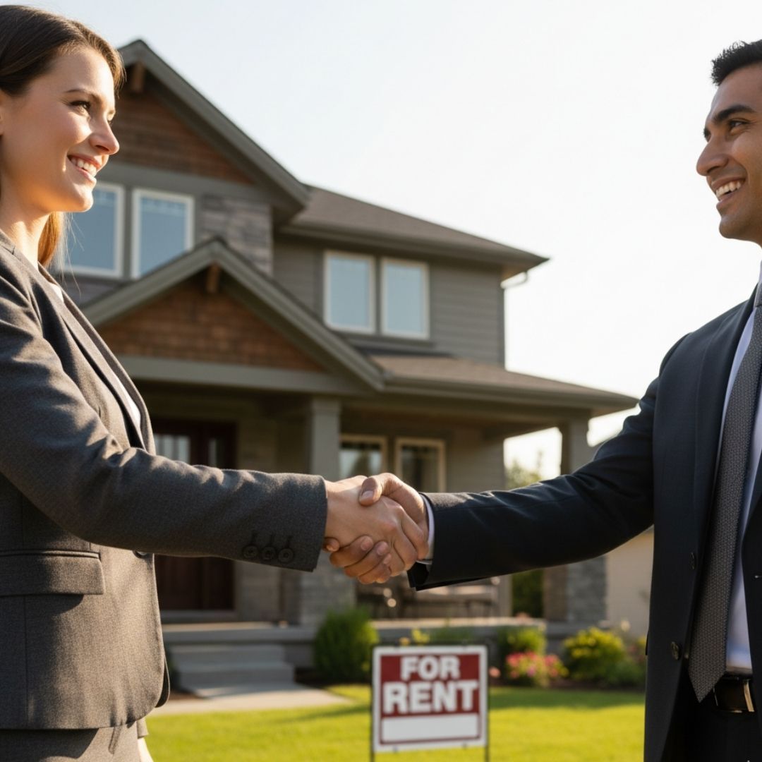 property manager shaking hands with tenant